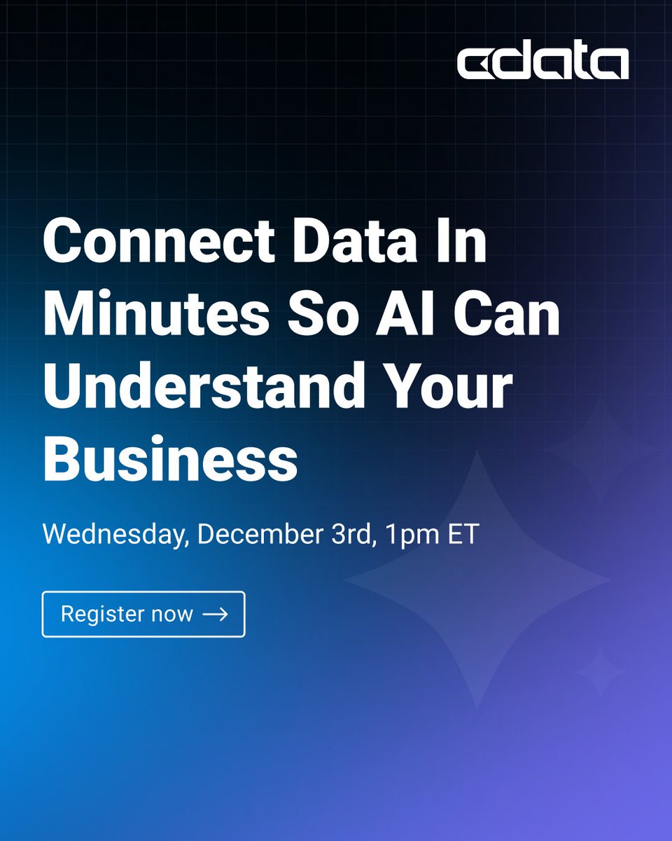 cdatasoftware's tweet image. This could be the week your AI stops guessing.

See how Connect AI links your business data to ChatGPT, Claude, and any AI instantly and securely.

TOMORROW: Join live on LinkedIn or register for post-event updates: bit.ly/4ntn3C0