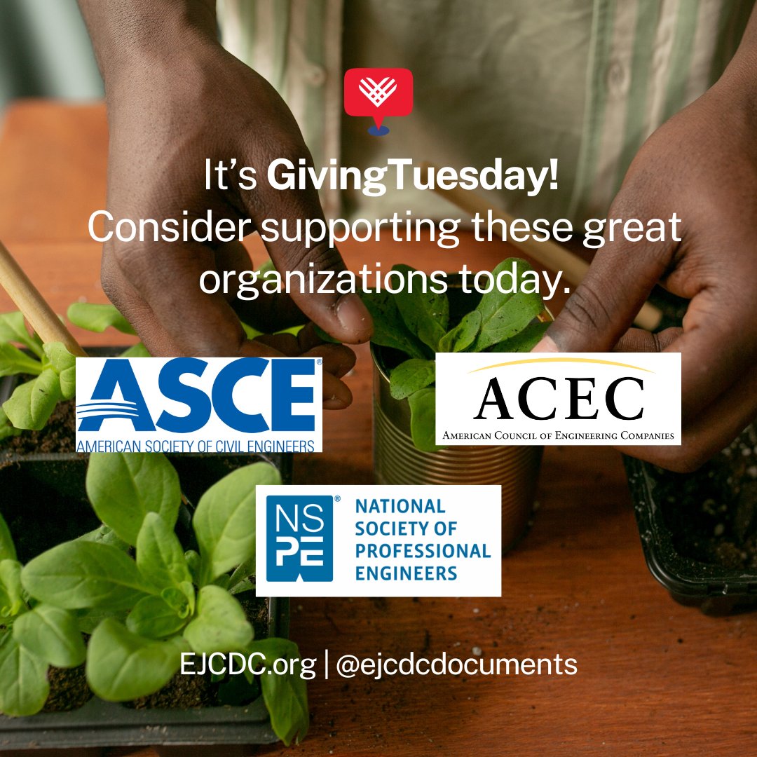 EJCDCdocuments's tweet photo. This #GivingTuesday, support our sponsors - @acecnational, @ascetweets, and @nspe! Your contributions make a difference in the engineering community! 💙🌍 #SupportEngineering #CommunityLove #NonprofitSupport https://t.co/OWFXWwFo2k