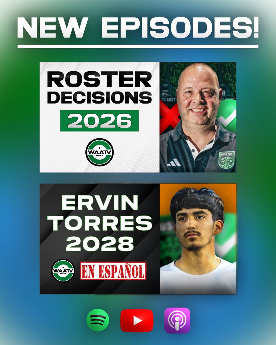 Good morning ATX! New episodes of the podcast are now available on all platforms!

🎙️English: Bryan, <a href="/HernanATX/">Hernan G WAATV</a>, &amp; Primo

🎙️Spanish: <a href="/AlexWAATV/">Alex Sanabria</a>, <a href="/Diego_valrey92/">Diego Valencia</a>, &amp; <a href="/HernanATX/">Hernan G WAATV</a> 

#austinfc #verde | WAATV