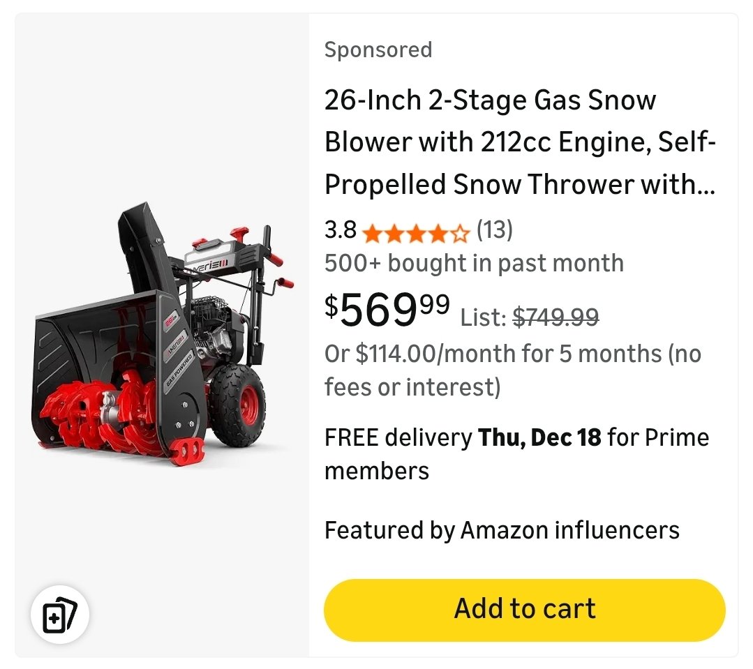 OK... Who wants to buy me a heavy duty snow blower and a shed?

Living on top of a mountain = constant winter snow

I'm serious..... Someone/Several of you step up and send for it

But I also need a shed to store it - once I have cars in my garage, there's no room