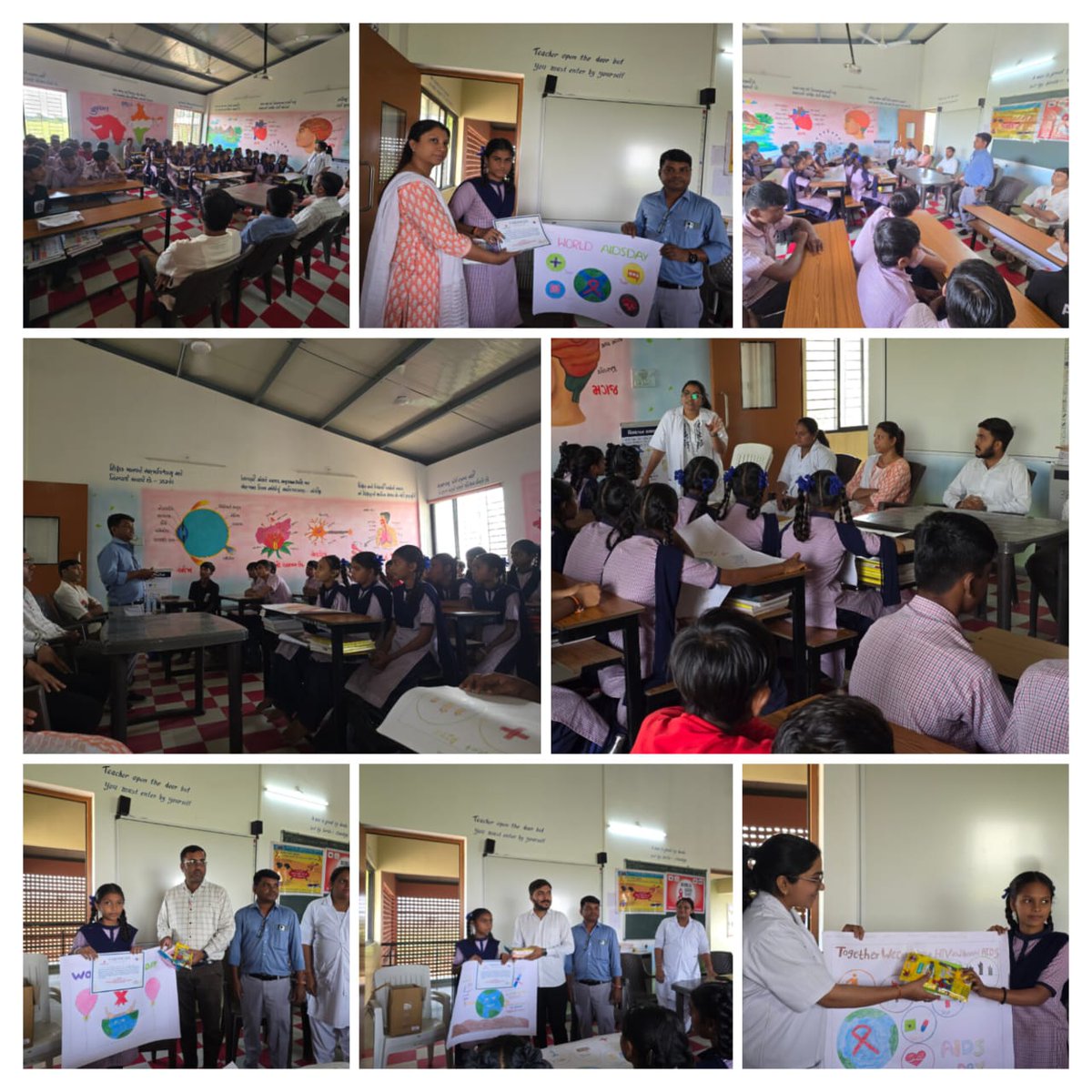 Bharuch_Health's tweet image. આજ રોજ ભરૂચ જિલ્લા આયુષ્માન આરોગ્ય મંદિર ભરણ ખાતે વર્લ્ડ એડ્સ ડે ની ઉજવણીના ભાગરૂપે ગામની માધ્યમિક હાઈસ્કૂલ માં &quot;એડોલેસન હેલ્થ એન્ડ વેલનેસ ડે&quot; ની ઉજવણી નિમિત્તે ચિત્ર સ્પર્ધા નું આયોજન કરવામાં આવ્યું હતું. એચઆઈવી એડ્સ જાગૃતિ અંગેના ચિત્રો દોરી અવેરનેસ નો પ્રોગ્રામ કરવામાં આવ્યો.