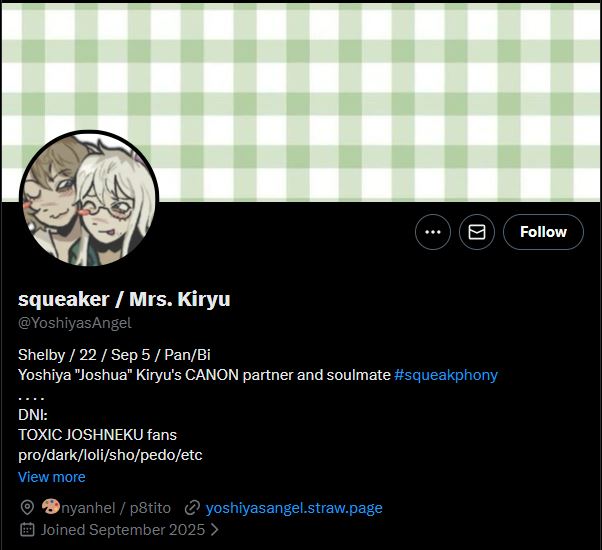 TWEWYBurnBook's tweet photo. Callout Document on Shelby/Sleepy/Squeaker aka @/YoshiyasAngel, a thread. https://t.co/Z1JavoZgzX