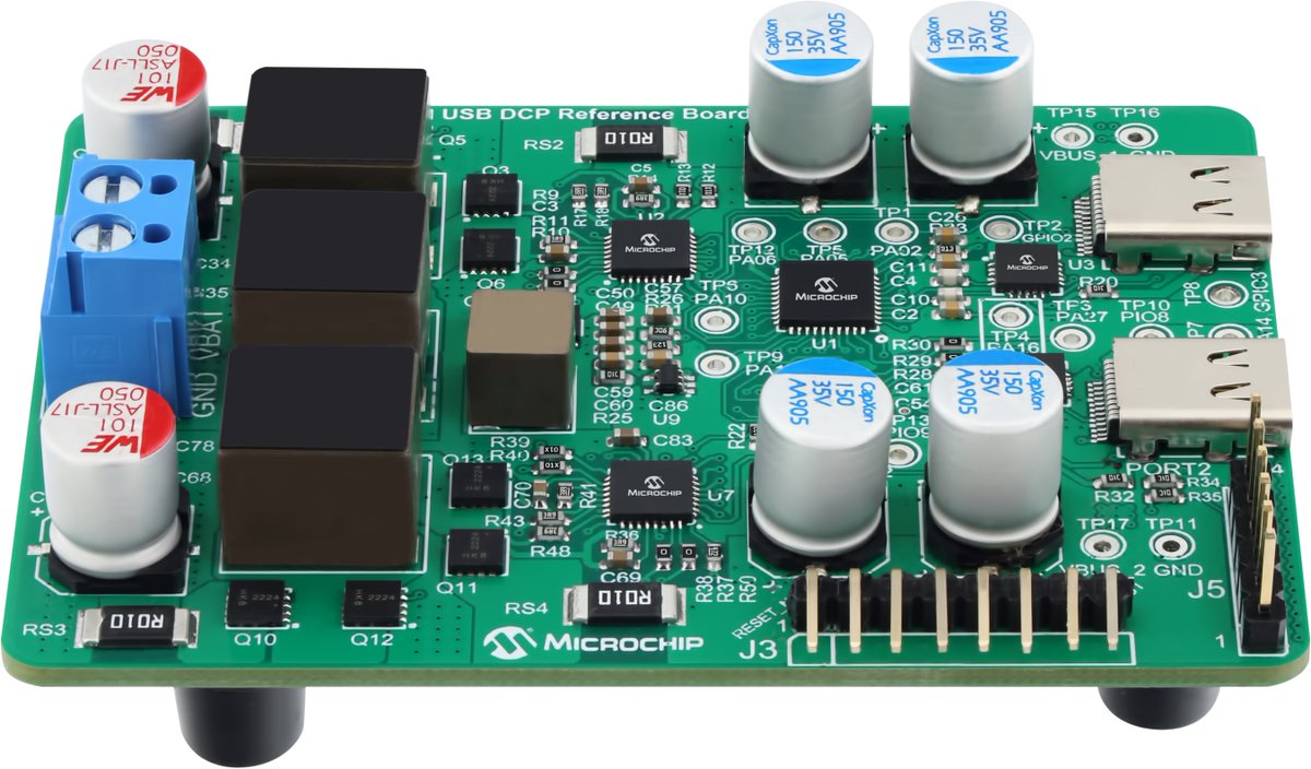 EDNcom's tweet photo. Microchipโs #USB PD dual-charging-port reference board demonstrates the power delivery of USB PD 3.1 in real-world applications. #referencedesign https://t.co/gFUk2mMWtK https://t.co/XrgqmX5zVv