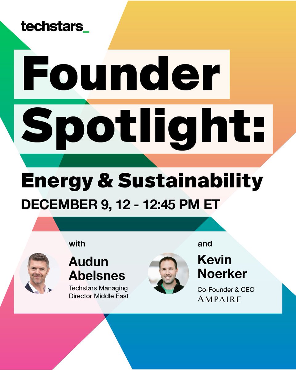Techstars's tweet image. The path to securing that first big customer or investor can be tough. We know that long corporate sales cycles and complex fundraising are major hurdles.

Join us for a Founder Spotlight fireside chat with Audun Abelsnes, Techstars Managing Director, and Kevin Noertker, CEO and…