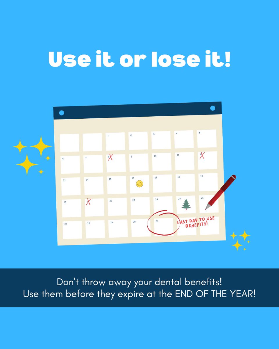 KurtHalumDMD's tweet photo. ⏳🦷 Don’t let your child’s dental benefits go to waste!
Most insurance plans reset on January 1st, which means any unused cleanings or treatments disappear. Now’s the perfect time to schedule their visit and wrap up the year with a healthy smile. https://t.co/qlx2H0uYXu
