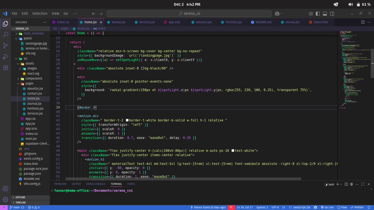 foid_E's tweet image. New project just dropped! 🤭🚀
I built this Serena &amp;amp; Co interior design website during the @SheCodeAfrica Cycle 2 Mentorship. Grateful for the growth ✨ 

Live link + GitHub 
serena-co.vercel.app
github.com/foidevans/Sere…

#WomenInTech #FrontendDeveloper #Buildinpublic