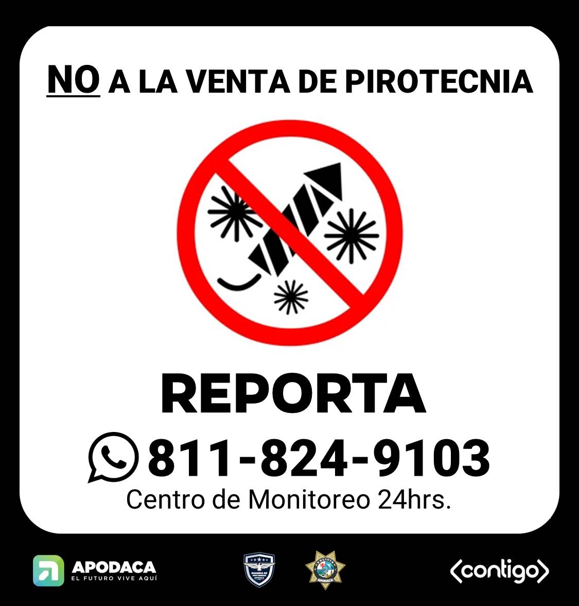 No a la venta de pirotecnia. Reporta a cualquier hora. #ServirYProteger  #ElFuturoViveAquí