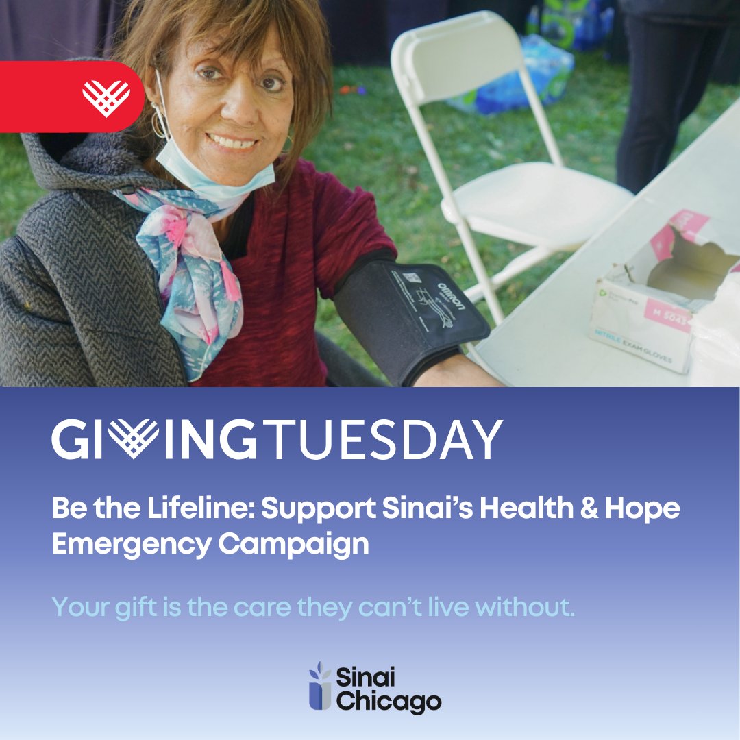 SinaiChicago's tweet image. 💙 Today is #GivingTuesday. Be the Lifeline!

Every gift to Sinai Chicago’s Health &amp;amp; Hope Emergency Campaign helps ensure that patients in our communities receive the care they deserve.
✅ Give now: health.sinai.org/48MhFor

#HealthAndHope #BeTheLifeline #SinaiChicago