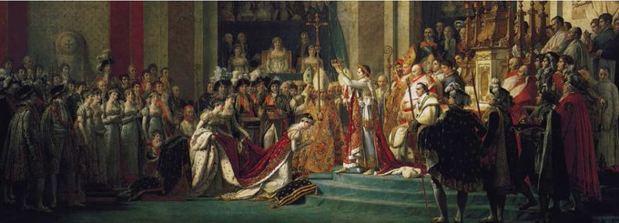 1792_1815's tweet photo. 2 décembre 1804 Nouvel empereur des Français depuis le sénatus-consulte du 18 mai 1804, #Napoléon 1er, âgé de 35 ans, est sacré à Notre Dame de #Paris en présence du pape #PieVII. L’évènement est immortalisé par #David sur une toile de 6,21m de haut sur 9,79m de large. https://t.co/JIyxkNzbHN