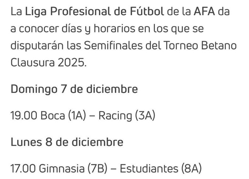 Semifinales <a href="/LigaAFA/">Liga Profesional de Fútbol</a>