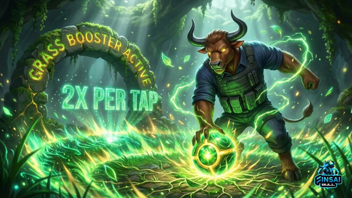 Finsaibull's tweet photo. 🌿 DOUBLE THE POWER. DOUBLE THE TAPS.  
Grass Boosters now give you 2X PER TAP — pure green energy straight to the Bull!

⚡️ Activate the Grass Booster.  
🌱 Watch the power surge.  
💥 Tap twice as hard.

Grab your boosters now → https://t.co/fFf2DAbCct https://t.co/1Yrt6ndlOY