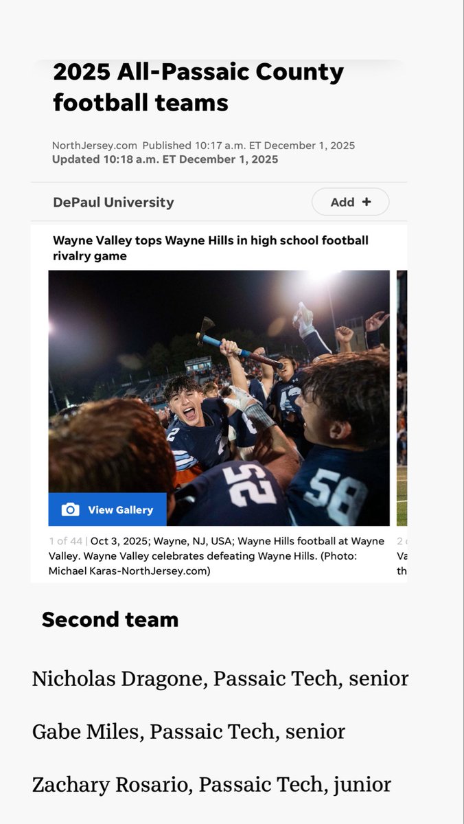 Nick_Dragone26's tweet photo. Truly grateful to be named Second Team All-Passaic County.

Thankful for my coaches who believed in me, my teammates who battled with me every week, and my family for always being in my corner. Wouldn’t be here without all of you.

Proud of this season and ready for what’s next! https://t.co/YQlarJCnwr
