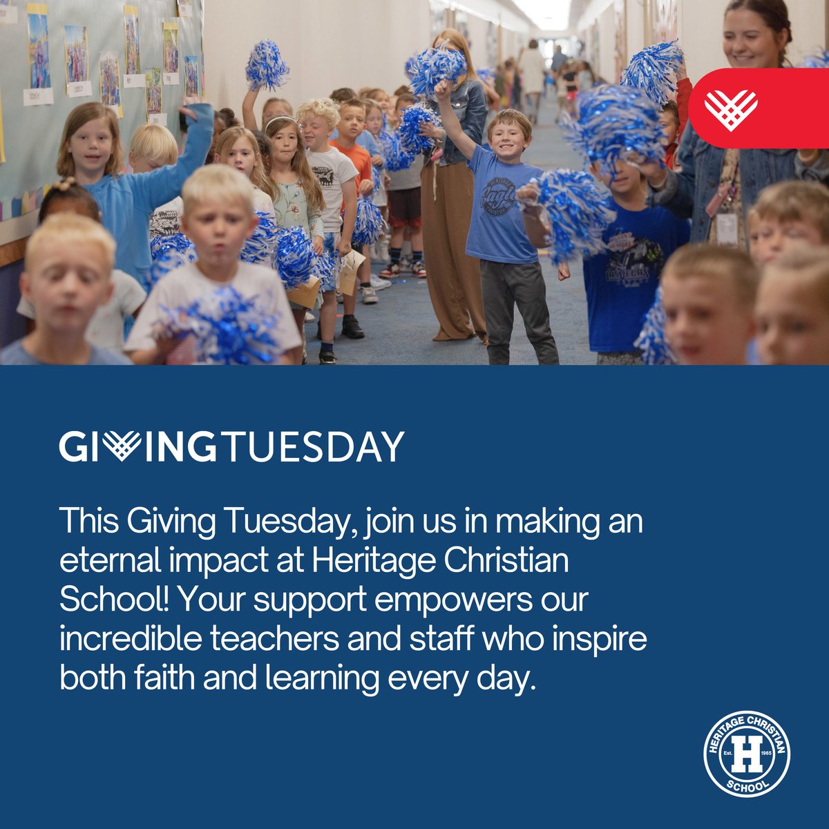 It’s #GivingTuesday! 🙌

Your gift helps bless our students, teachers, and staff while supporting the mission of Heritage Christian School.  Join us in making a difference today!

Give now ➡️ heritagechristian.net/support/worthy…

#HeritageChristian #SupportHCS