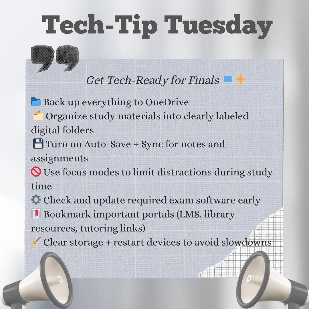 GannonHD's tweet image. Finals Week is almost here! 📚🎧
Here are your #TechTipTuesday hacks to stay organized, focused, and stress-free.