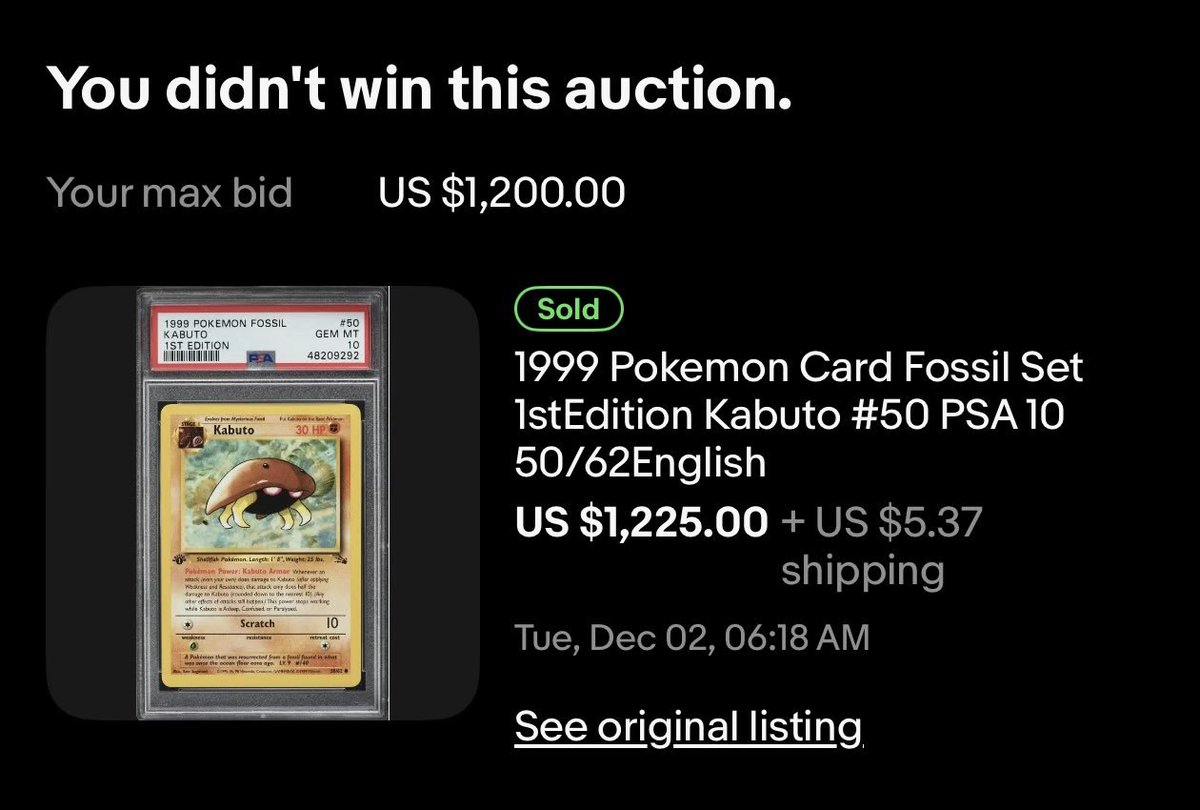 currently up 40% on my last physical investment of the year

this 1st edition kabuto (1999) PSA 10 just sold for $1,225

never selling this cardboard
