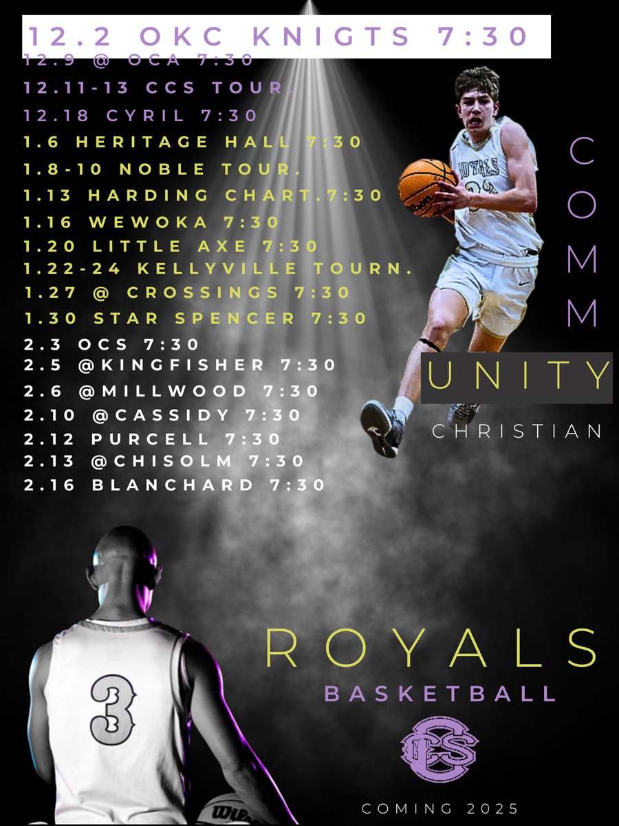 And…HERE…WE…GO!

‼️IT’S GAMEDAY‼️

🆚 OKC Knights
📍 CCS Activity Center
🕥 VG - 6:00 / VB - 7:30
📺 Live broadcast - ccsroyals.tv