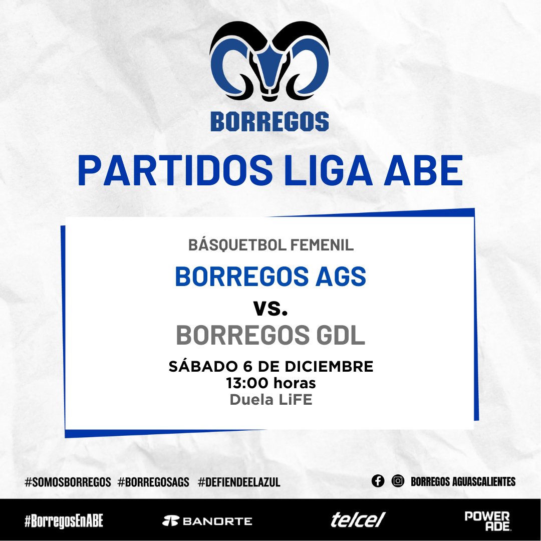 ¡Nos vemos este sábado en la Duela LiFE, Tec para apoyar al equipo femenil de Basquetbol! 

Borregos AGS 🆚 Borregos GDL | 13:00 h

#SomosBorregos #BorregosAGS #DefiendeElAzul #BorregosEnABE