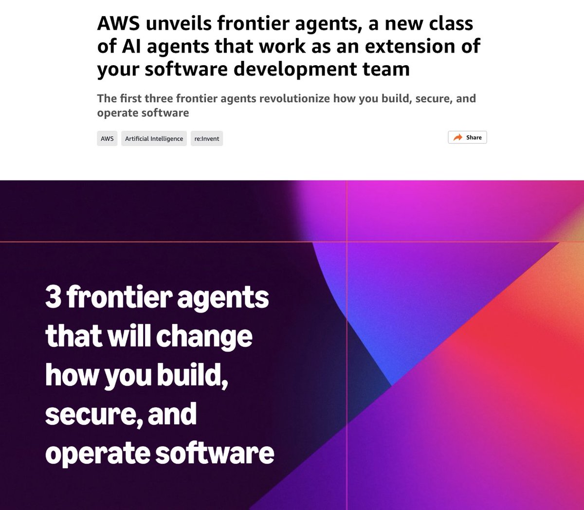 🔵MARKETEVANS: Amazon Web Services presenta tre nuovi agenti AI autonomi per migliorare sviluppo, sicurezza e operazioni delle applicazioni.