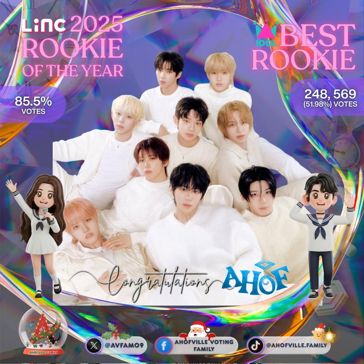 NOT JUST ONE, BUT TWO WINS TONIGHT!
🏆 Best Rookie on IdolChamp
📌Rookie of the Year 2025 on LINC

Congratulations, <a href="/AHOF_official/">AHOF</a> × FOHA!
Thank you for the hard work, votes, and nonstop support. We did it again!

#AHOF #아홉