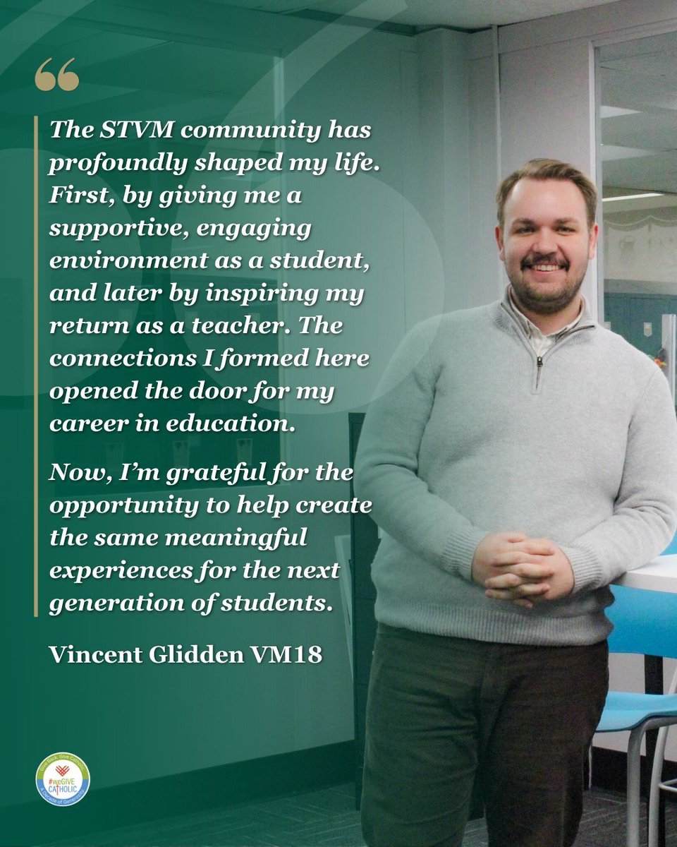 stvmirish's tweet photo. Meet Vincent Glidden VM18 — once a student, now a Social Studies teacher. ☘️
We’re kicking off our Faculty & Staff Giving Hour from 12–2 PM today! ✨
🔗 Give today: https://t.co/r2rCq0BEhU | Text STVM2025 to 844-844-6844
#IrishPride #STVMFamily #weGIVECATHOLIC #ForeverIrish https://t.co/aG39UpoHpv