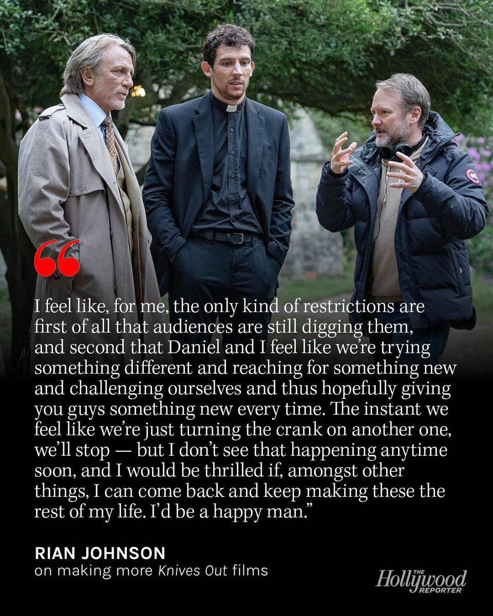 THR's tweet image. On THR’s Awards Chatter podcast, Rian Johnson reflects on making more #KnivesOut films: bit.ly/3XXXYDY