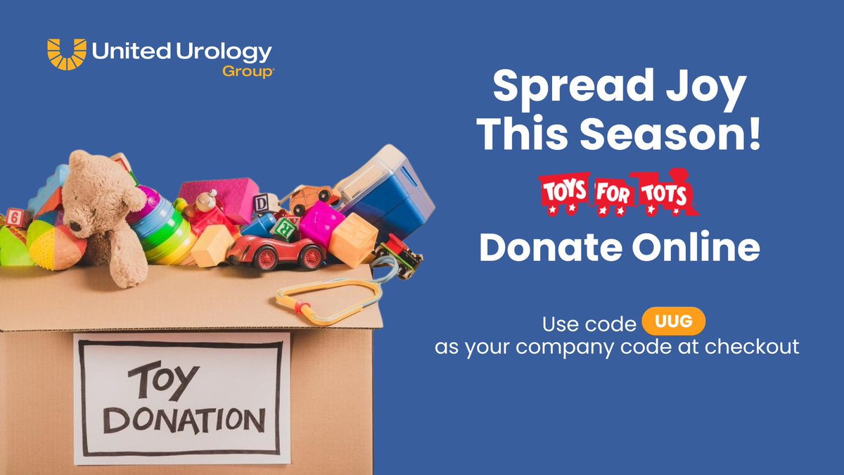 UnitedUrology's tweet photo. In honor of #GivingTuesday, please join United Urology Group in support of #ToysForTots! To participate, visit https://t.co/MiXbb9v3gq and enter “UUG” in the field marked “Company/Company Code” at checkout. Thank you for your generosity! https://t.co/a5SNTX5TeU
