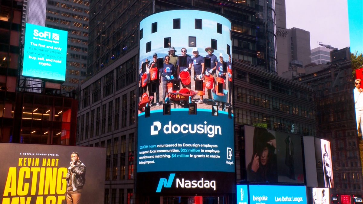 PledgeOne's tweet image. Pledge 1% member @Docusign has donated over $4 million in grants, and their employees have volunteered 122,000+ hours to support local communities. Go team Docusign!

#Pledge1 #GivingTuesday #Pledge1Gives #Nasdaq @nasdaq