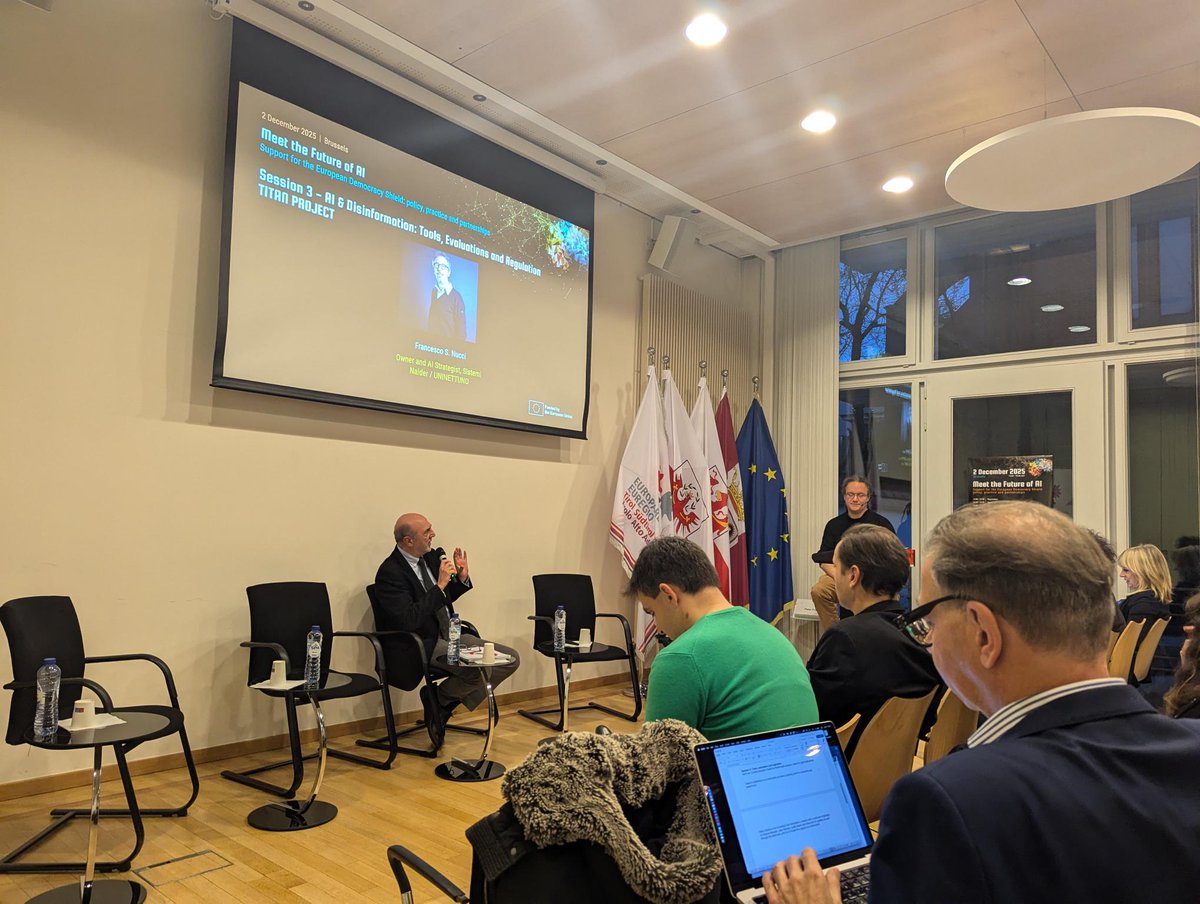 Euractiv's tweet photo. The next project introduced is TITAN, a Horizon Europe project which helps educators, organisations, governments and citizens build the skills to detect disinformation and think independently #MeetTheFutureofAI https://t.co/UZzXI4PxEL