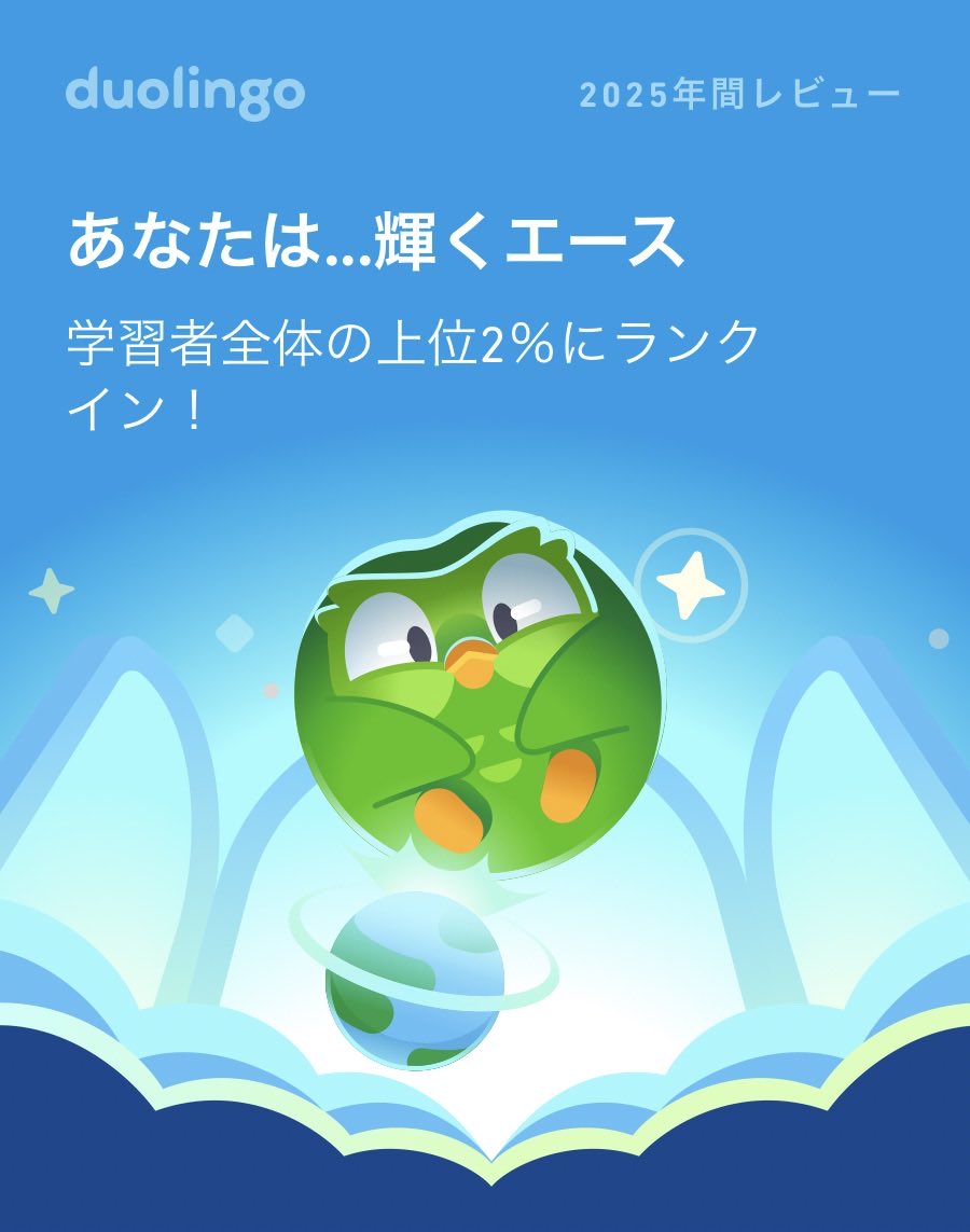 Shiyuan6change's tweet photo. 2025年のDuolingoの学習記録が出たよ！ #Duolingo365 https://t.co/mwaAm450oP