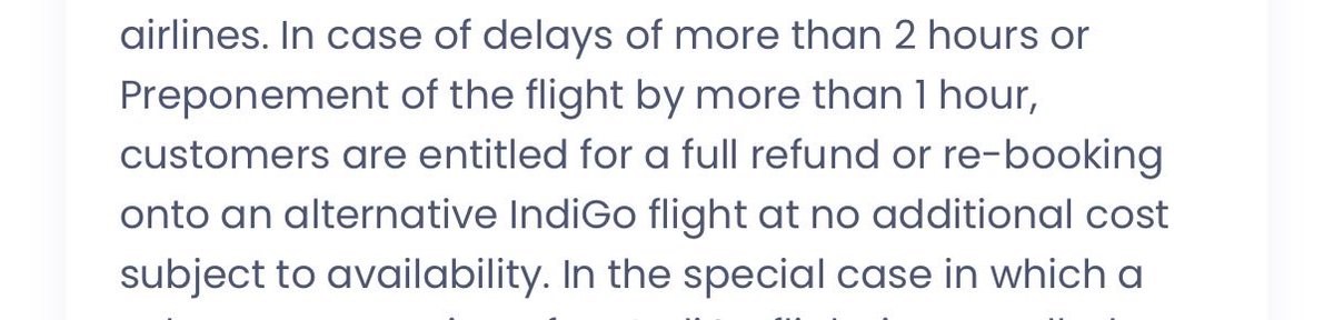 basibash's tweet photo. @IndiGo6E this is straight from your website, but now when I ask for a refund because my flight was delayed for almost 3 hours, I’m told I’m not eligible for it because I boarded the flight. Where is that condition written? https://t.co/VwSPFKBnWp