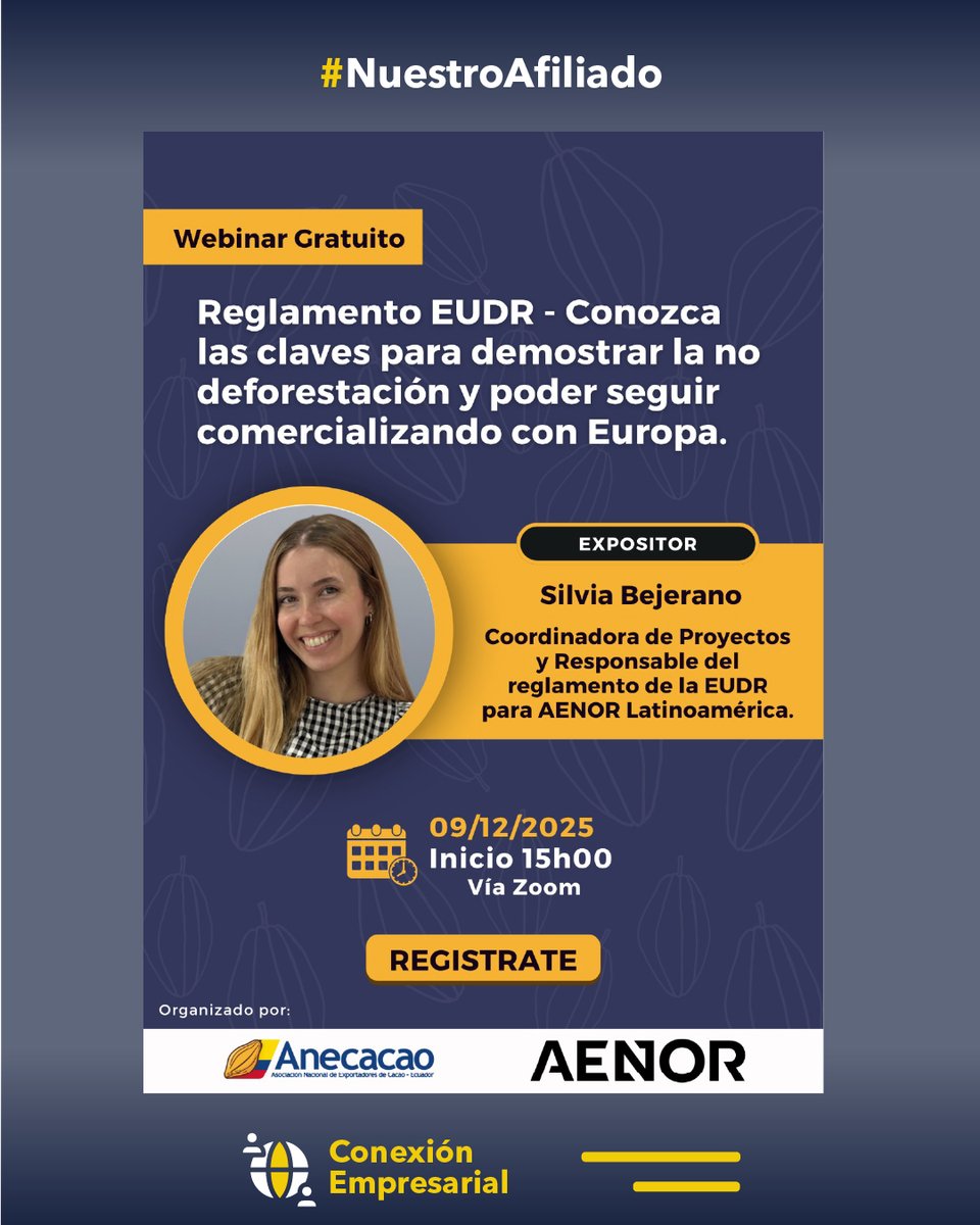 Conexión Empresarial | 🌍 Webinar Gratuito Reglamento EUDR

📅 Fecha: 09 de diciembre de 2025
💻 Modalidad: Virtual (vía Zoom)
👉Registro: bit.ly/3MnIeHJ