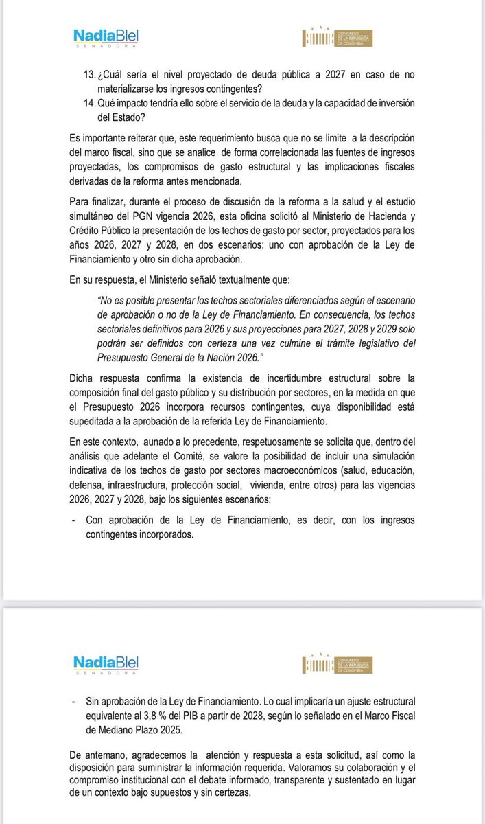 Más razones que reafirman nuestra postura.
Hoy el Comité de la Regla Fiscal desmiente al Gobierno y advierte que, si se aprueba la #ReformaALaSalud, el país tendría un déficit de $126 billones en la próxima década.

El 17 de octubre le solicité a este Comité un concepto técnico