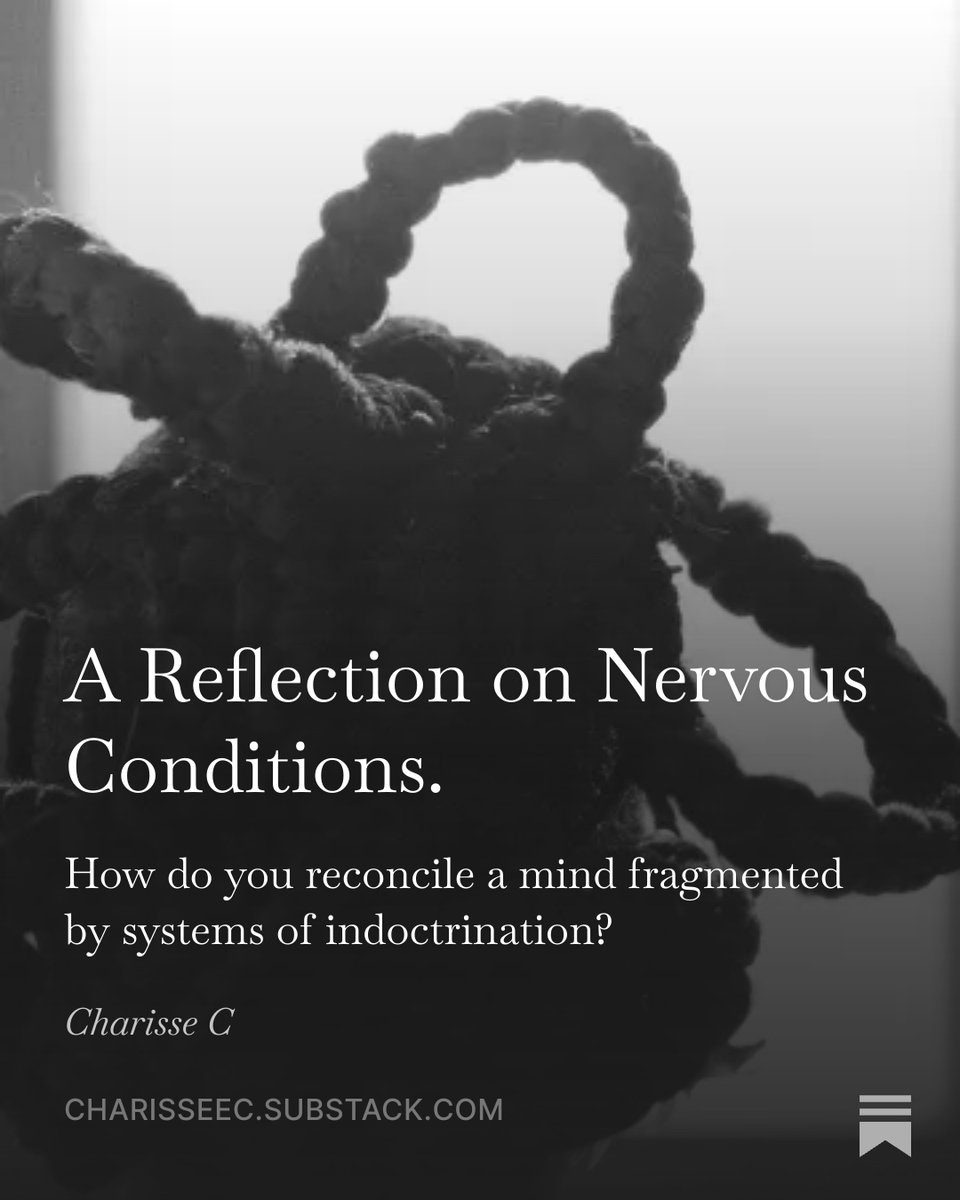 CharisseeC's tweet photo. Hello!

I'm deleting this app and I just published a long-form piece on Substack, find me musing here.

A Reflection on Nervous Conditions: How do you reconcile a mind fragmented by systems of indoctrination?

https://t.co/h0Xz5IlVES https://t.co/1q70HuA1zO