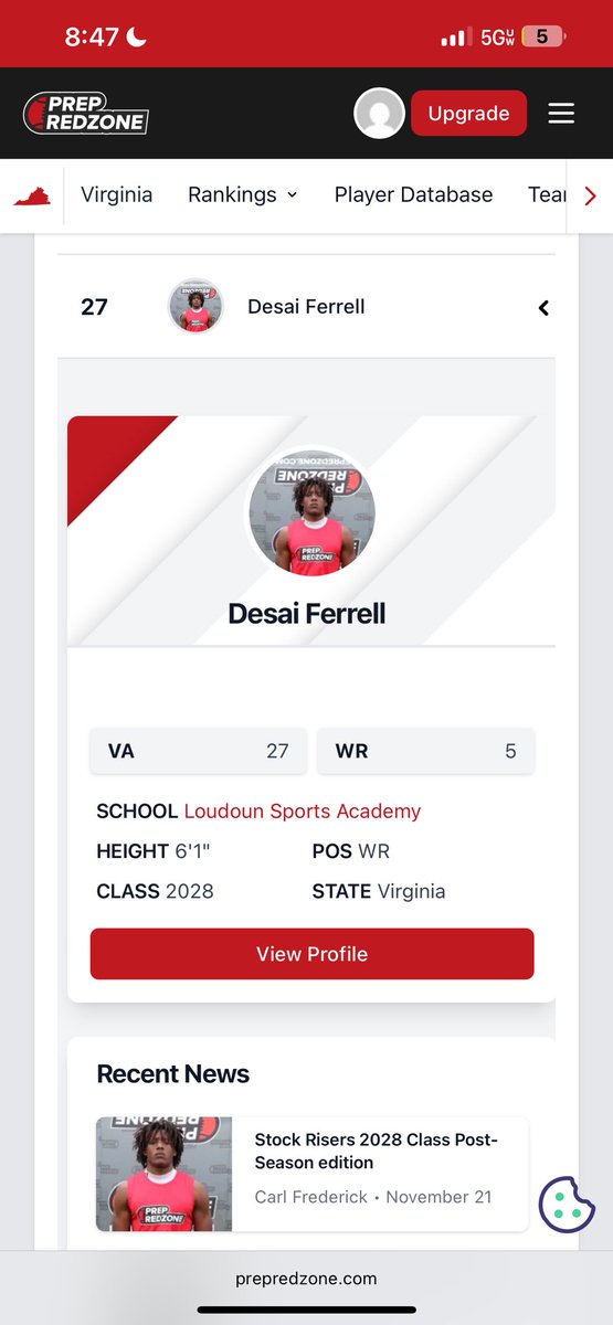 DesaiFerrell's tweet image. Blessed to be ranked 27th in the state, and 5th at wr in the class of 2028.  #gowolves. @The1AndOnlyOB @LoudounSportsAC @bryce2jackson @CoachJackson26 @TheCoachSavage @CoachTFields