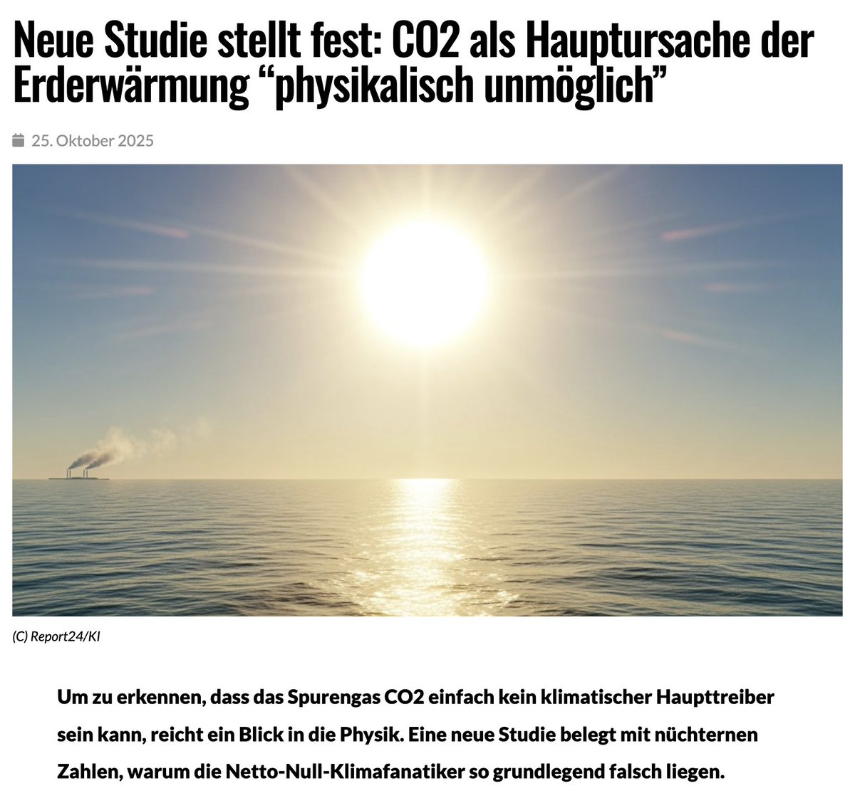 Seit Jahrzehnten erzählen uns Politiker, Klimafanatiker und  Fernsehforscher, dass das Klima am CO2 hänge. Ein Spurengas, das gerade  einmal 0,04 Prozent der Atmosphäre ausmacht, soll plötzlich die ganze  Erde aufheizen, Ozeane kochen lassen und das Wetter aus den Fugen  bringen.