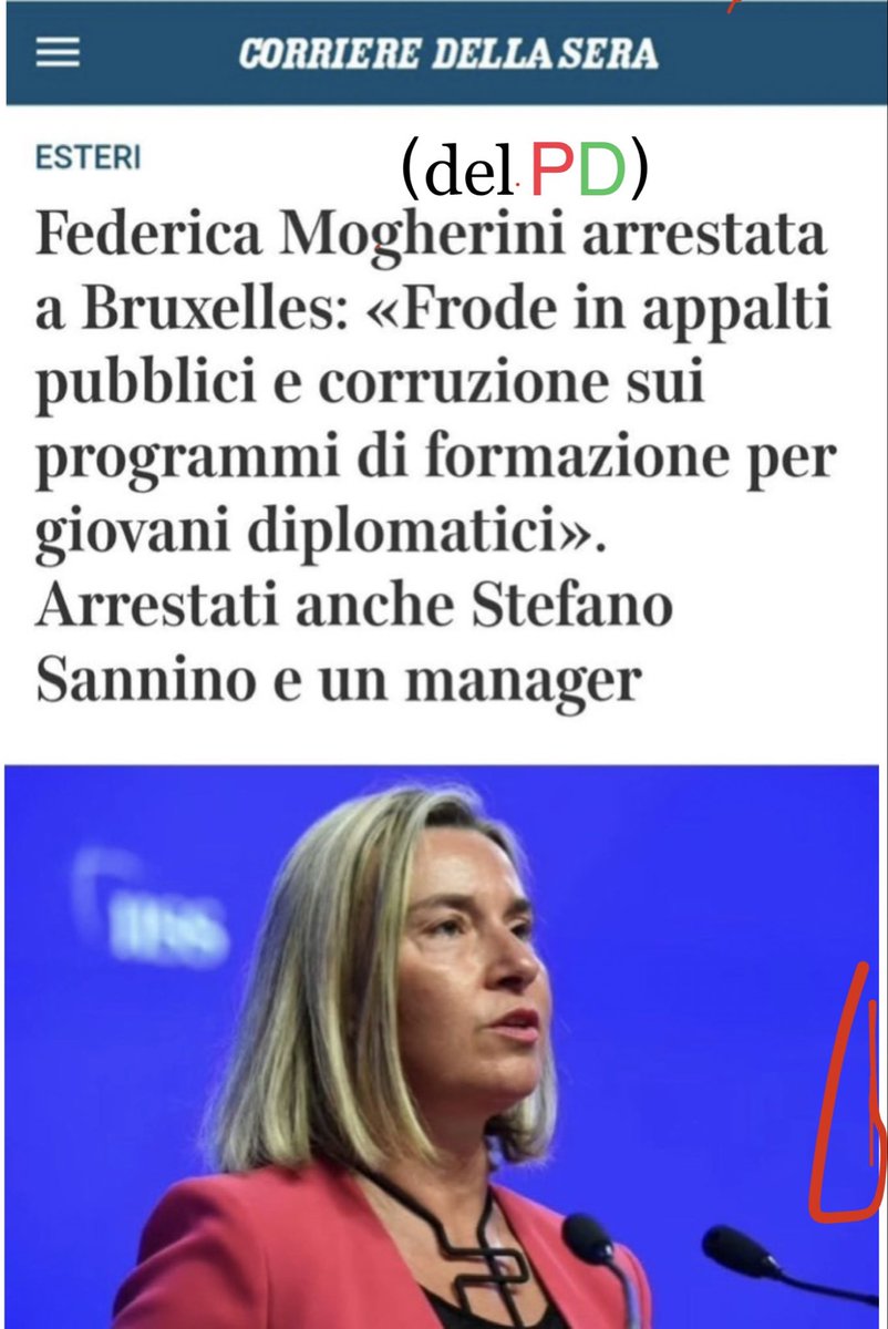 LeonhardHahn's tweet photo. La sig.a #Mogherini, quella brava scelta dal senatore semplice di Rignano - che il mondo voleva rottamare - per coprire il dicastero degli #Esteri, accusata di frode e corruzione. 

Avrà anche lei buttato i soldi nel cesso alla #Panzeri maniera? 

Ah, il #PD! Brave persone. https://t.co/9mZX8IGTWv