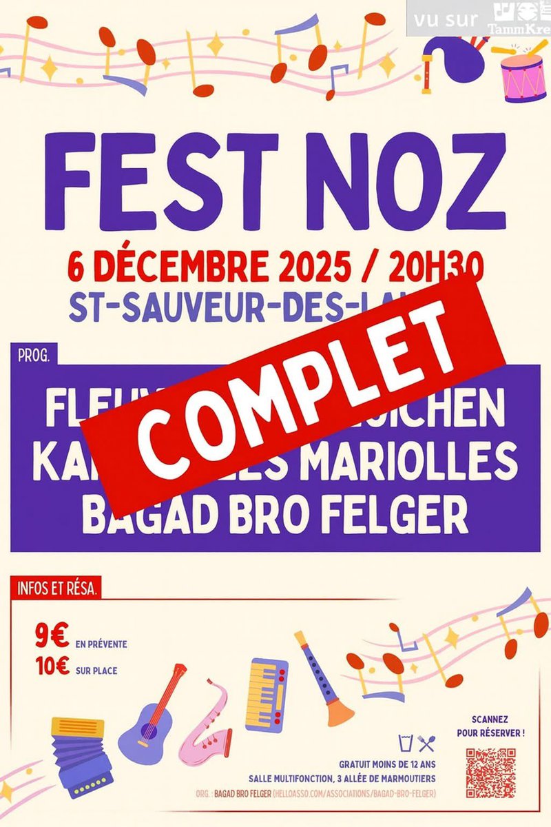❤️🙏😊🔥🎩
Le solo c’est ce samedi 06 décembre en fest-noz à St sauveur des Landes et c’est complet !
J’espère que vous faites parties de ceux qui ont réservé .
Ça va être braz 🔥❤️😊
Le plaisir de partager l’affiche avec : Fleuves , les Mariolles, Kaïffa et Bagad Bro Felger.