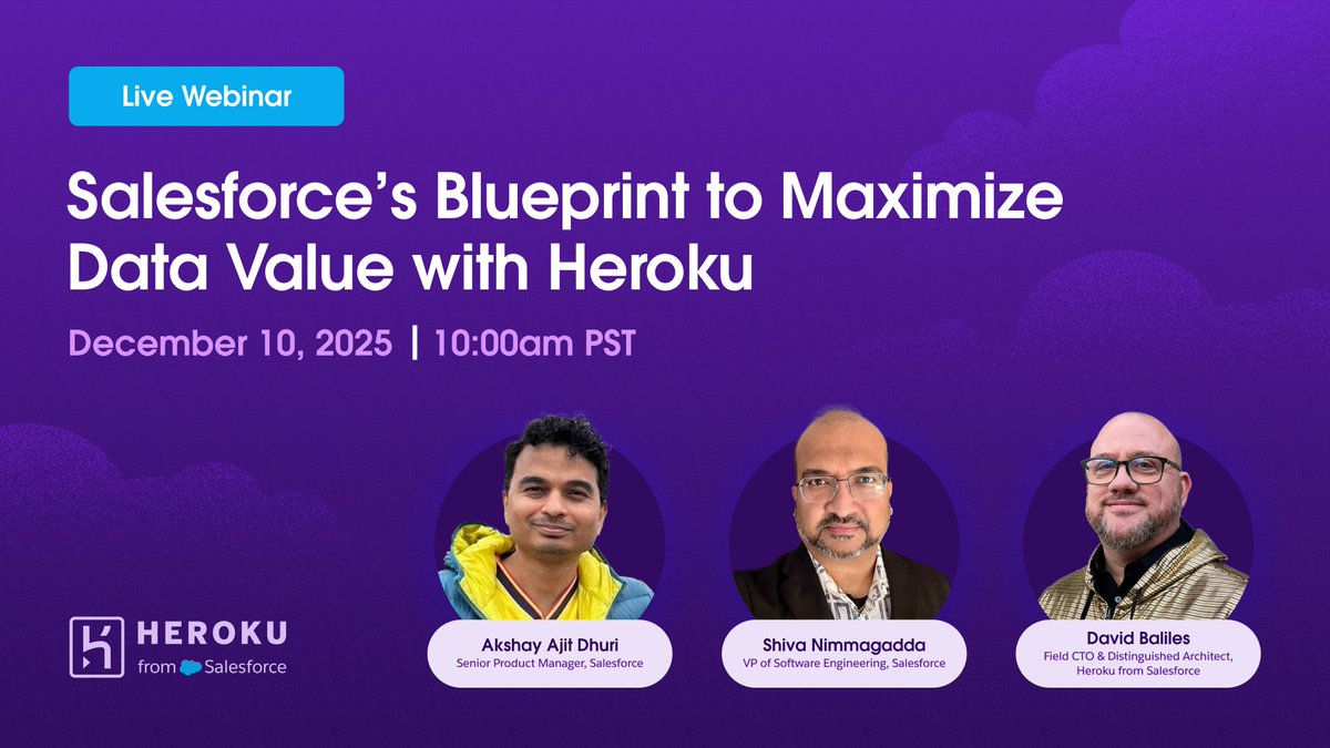 heroku's tweet image. 4️⃣ key learnings you’ll receive in this fireside chat where Salesforce IT leaders and engineers will show you the blueprint for 👇

1️⃣ Achieving operational efficiency.

2️⃣ Enabling #developer flexibility.

3️⃣ Securing custom integrations.

4️⃣ Accelerating time to value.

Be sure…