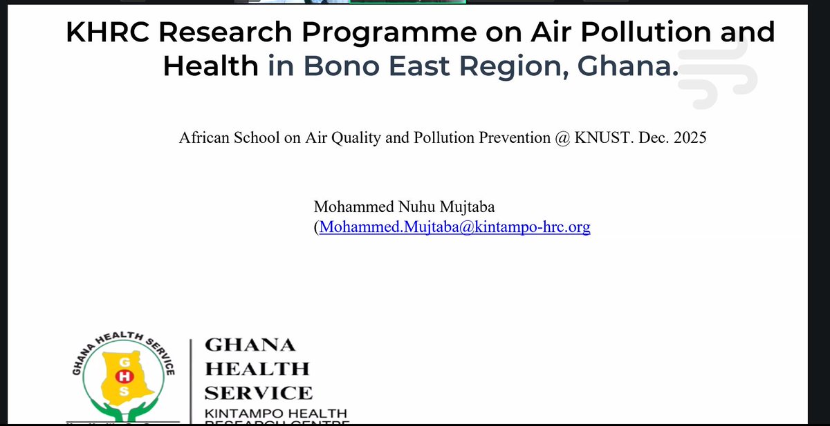 aqppss_gh's tweet photo. Final Lecture of Day 2 
Delivered by Mohammed Mujtaba from Kintampo Health Research Centre(KHRC) on Works or Research undertaken by The KHRC on Air Quality and Health.

#SAQPP25 
#CleanAir 
#CleanAirFund 
#airpollution https://t.co/vBWs5lJWYF