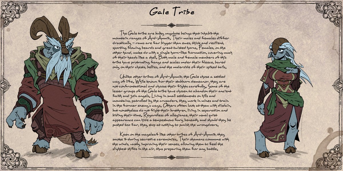 Divided and conquered by fallen spirits, the Gale Tribe relinquished their struggle and now dwells in the mountainous ranges of Ard-Ammit.

#fantasy #worldbuilding #art
