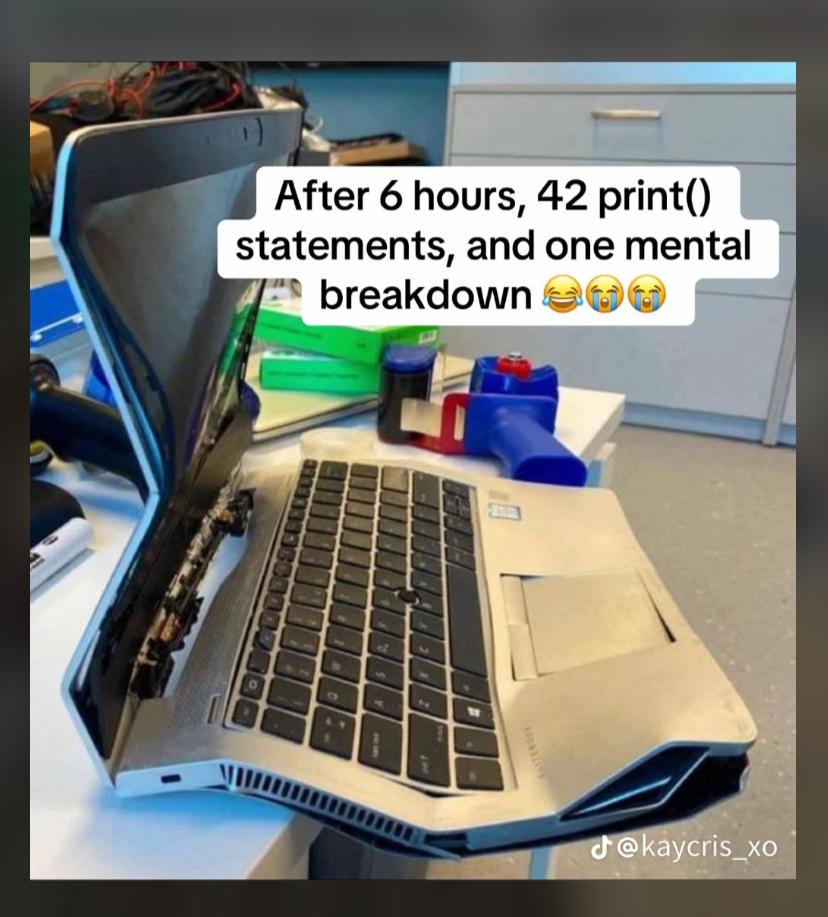 arugee001's tweet image. Before debugging: vibes and confidence 😎💻  
After debugging: reality hits harder than semicolon errors 😩🔥
 #DebuggingLife #CodeStruggle #ProgrammerLife #DebuggingStruggles #TechHumor #CodingMemes #DeveloperLife #CSStudent #PrintStatementWar #RelatableCoder