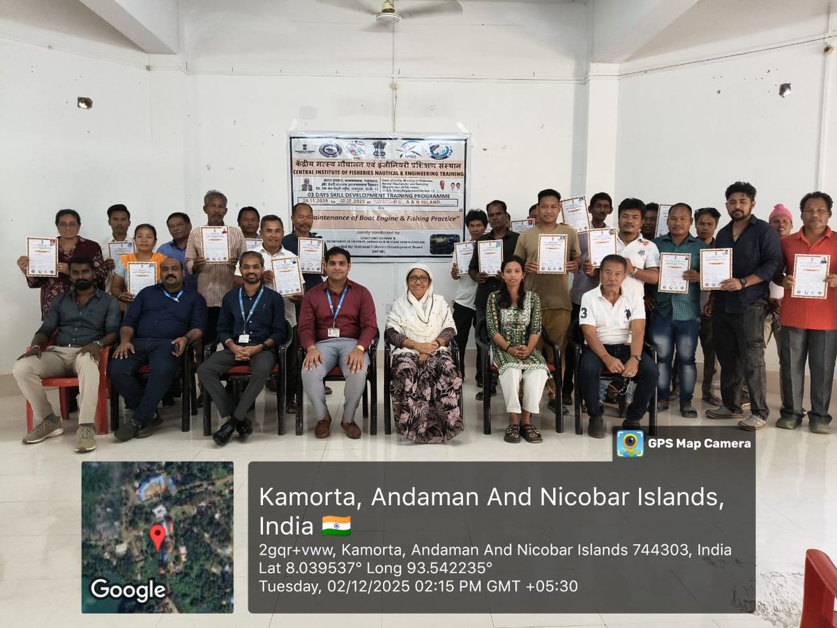 nfdbindia's tweet image. NFDB -Sponsored 03 days training programme was successfully conducted by the Central Institute of Fisheries Nautical &amp;amp; Engineering Training (CIFNET) in Andaman &amp;amp; Nicobar on “Maintenance of Boat Engine and fishing practice” with 25 Fishermen on Kamorta , Nancowry, Andaman and…