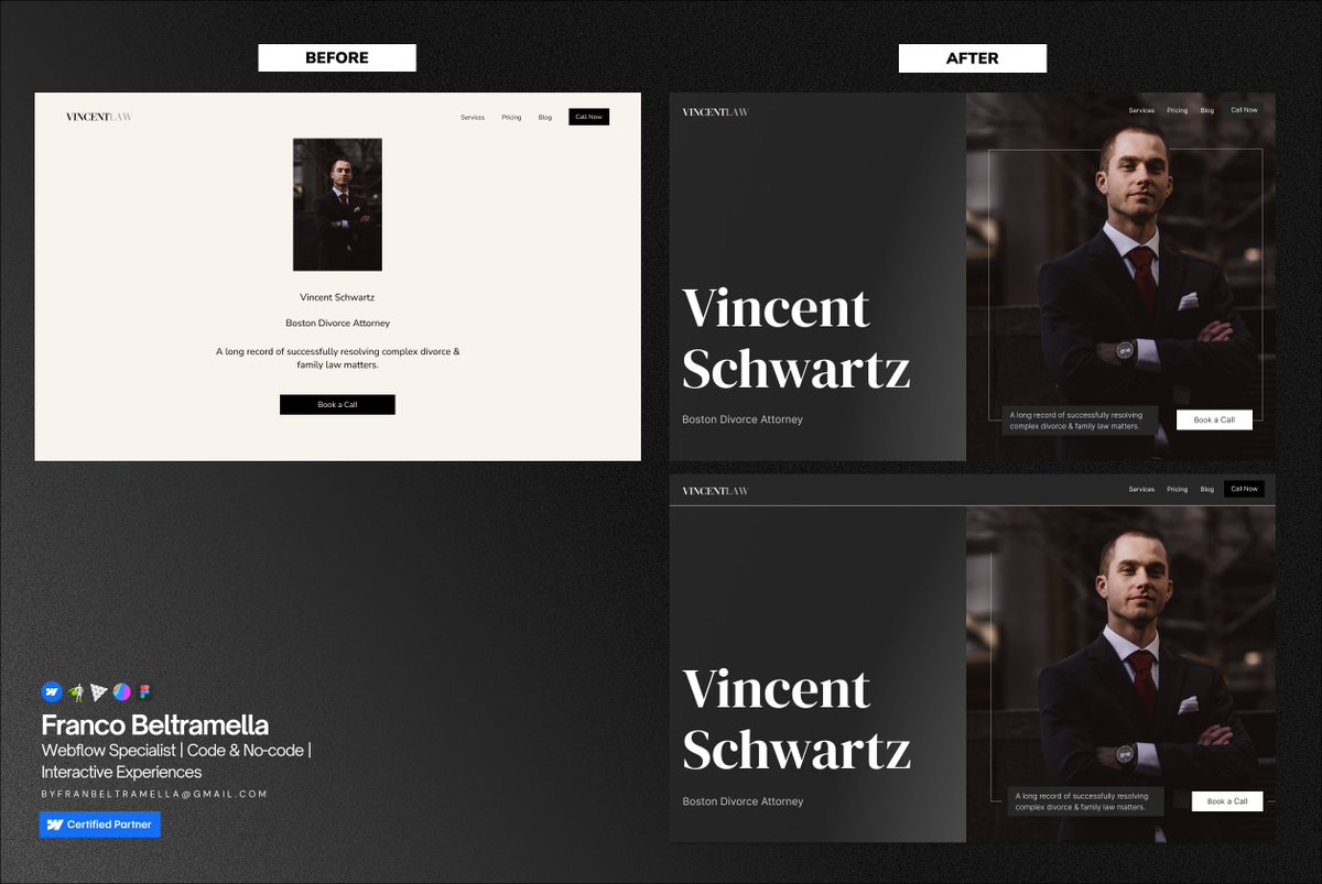 byfranbeltra's tweet image. Small design decisions can create massive perception shifts.
That’s the power of clarity.

BEFORE -&amp;gt; AFTER 

#webdesign #webflow #uidesign #webdev #creativedeveloper