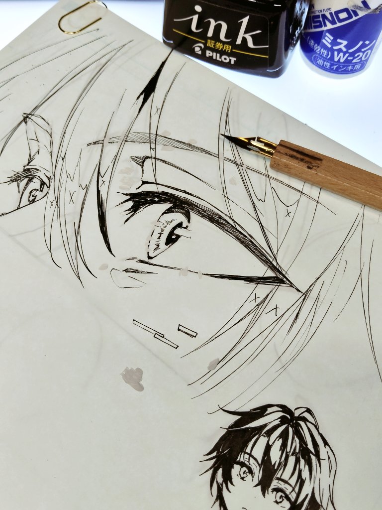 k02_no's tweet image. 小学生の時から尊敬している小畑健先生が「Gペンは鉛筆で描くみたいにするといい」と言っていた。 
 ずっと信じてきて、最近少しだけわかってきた。