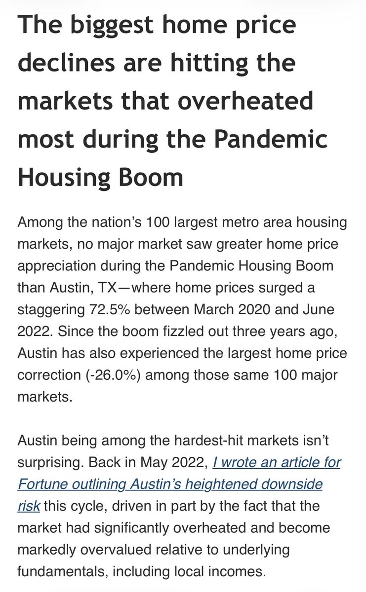atxREpodcast's tweet photo. Saw a great newsletter this morning by @NewsLambert 

As you may know Austin led the nation on the way up in terms of home price increases and is currently leading the nation on the way down. 

I hope we are experiencing FIFO. 

First in first out of the cycle. https://t.co/1KUelCBhwa