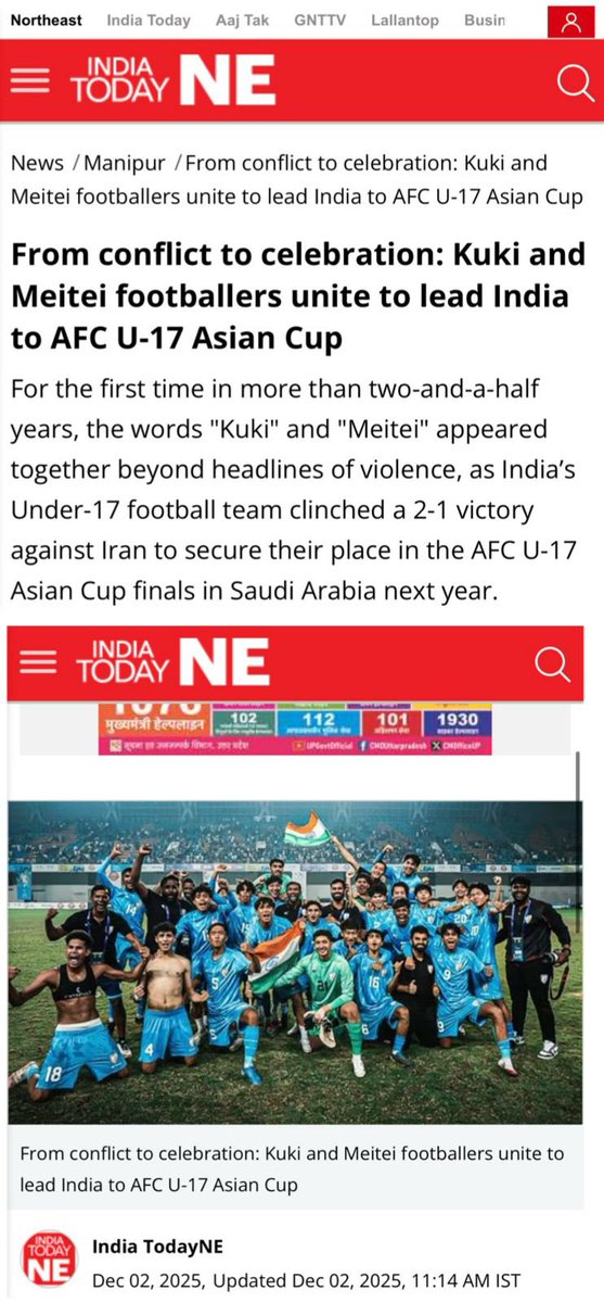 India’s qualification for the AFC U-17 Asian Cup is a proud moment for the entire nation, but it carries a deeper meaning for Manipur. Two of our own boys, one from the Kuki community and one from the Meitei community, came together on the field, scored the decisive goals, and