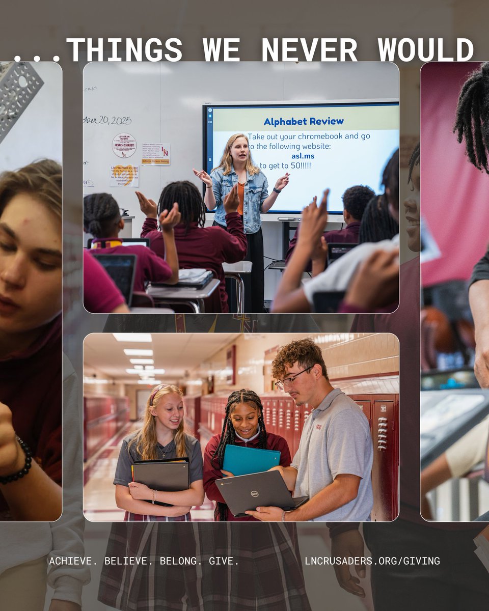 lncrusaders's tweet image. Because You Give… We Can Learn Things We Never Would Have Before
Because you give, our students are exploring new subjects, discovering their strengths, and growing in ways they never imagined. 

Make your gift today: buff.ly/N0ulxPT
#AchieveBelieveBelongGive #LN