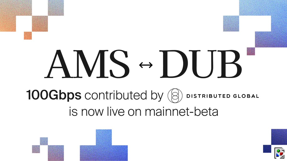 doublezero's tweet image. An additional 400 Gbps has just been added to the DoubleZero network, contributed by @DistributedG ⚡️

New routes are now live between:

Frankfurt &amp;lt;&amp;gt; Marseille
Marseille &amp;lt;&amp;gt; Singapore
Amsterdam &amp;lt;&amp;gt; Dublin
London &amp;lt;&amp;gt; Dublin

Increasing (dedicated) bandwidth one new link at a time.…