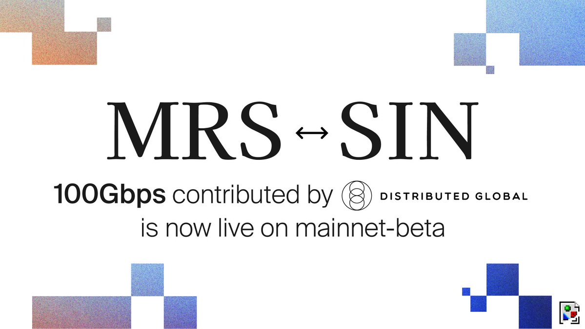 doublezero's tweet image. An additional 400 Gbps has just been added to the DoubleZero network, contributed by @DistributedG ⚡️

New routes are now live between:

Frankfurt &amp;lt;&amp;gt; Marseille
Marseille &amp;lt;&amp;gt; Singapore
Amsterdam &amp;lt;&amp;gt; Dublin
London &amp;lt;&amp;gt; Dublin

Increasing (dedicated) bandwidth one new link at a time.…