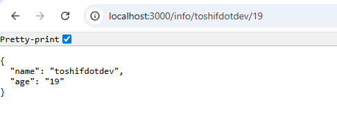 toshifdotdev's tweet image. Express Revision Day 3: Mastering req.params! 🚀

We use route parameters (e.g., /users/:id) to retrieve a specific,REQUIRED resource.

Key difference from req.query:Params are part of the URL path itself.

(Code in Pic 1,Proof in Pic 2!) 💡

#ExpressJS #NodeJS #Backend #Revision
